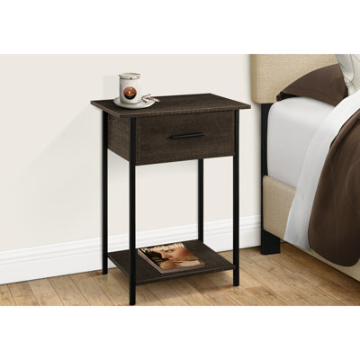 Table tendance à 2 niveaux pour chambre à coucher - Chêne foncé et bout en métal noir avec tiroir 18 po X P 11,51 po