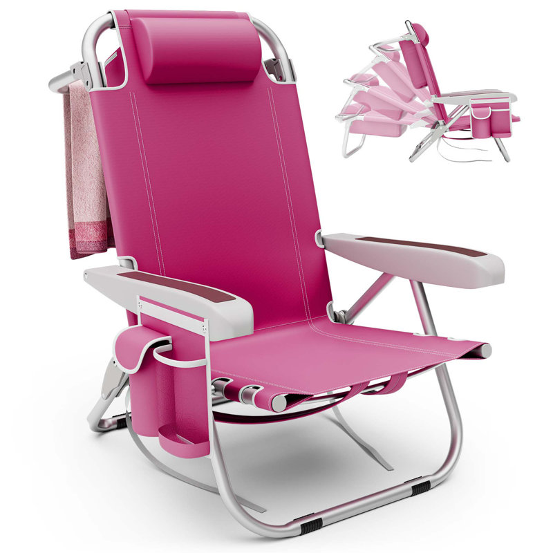 1 chaise de plage pliante pour adulte avec sac de rangement en aluminium léger, Rouge