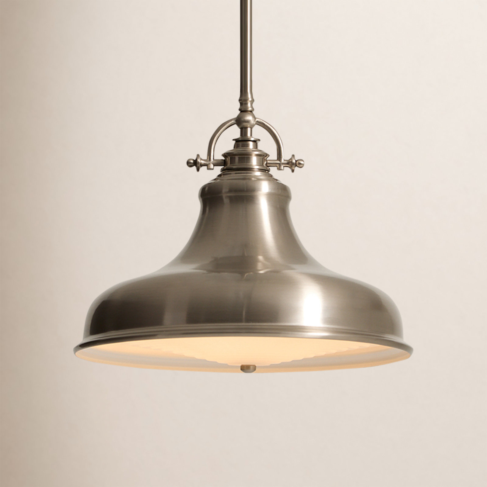 Single Light Metal Dimmable Pendant, Brushed Nickel, 11.5" H x 13.5" W x 13.5" D