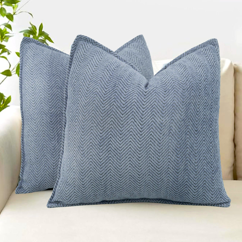 Chevron Throw Pillow Covers Soft Chenille Cushion Pillowcases, 18" H x 18" W, Dusty Blue, Polyfill