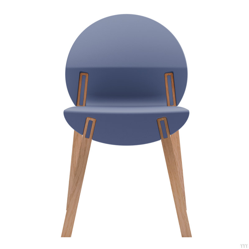 Ensemble de 4 chaises - Pieds en bois de chêne et siège en PP, ensemble de salle à manger et de salon, Gris te bleu