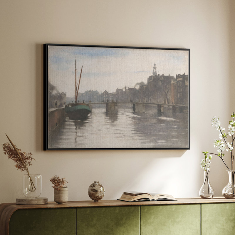 Paysage rétro - CCCLVI, H 17 po x l 25 po x P 2 po, Toile avec cadre flottant noir