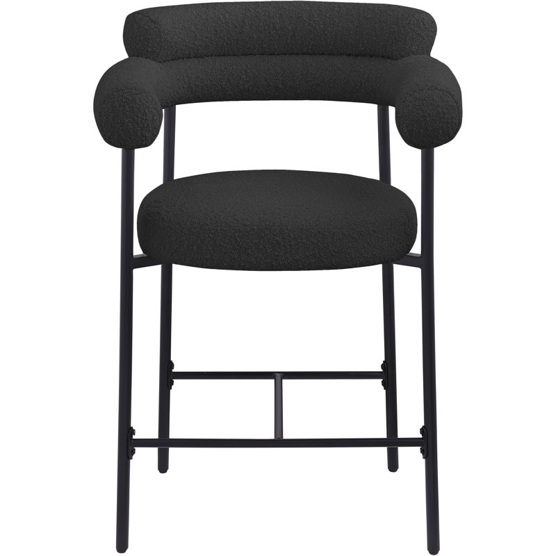 Macdermot Upholstered Counter Stool with Metal Frame, Black, Matte Black, Boucle Fabric