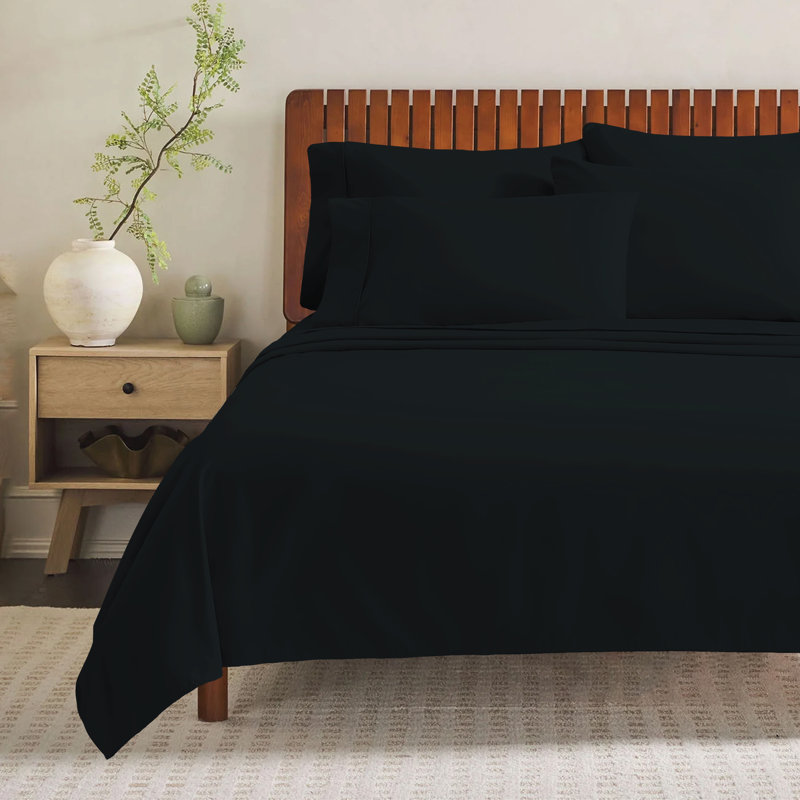 Ensemble de draps 4 pièces Paarizaat 8000 Series, Noir, Ensemble de draps pour très grand lit avec 3 piè
