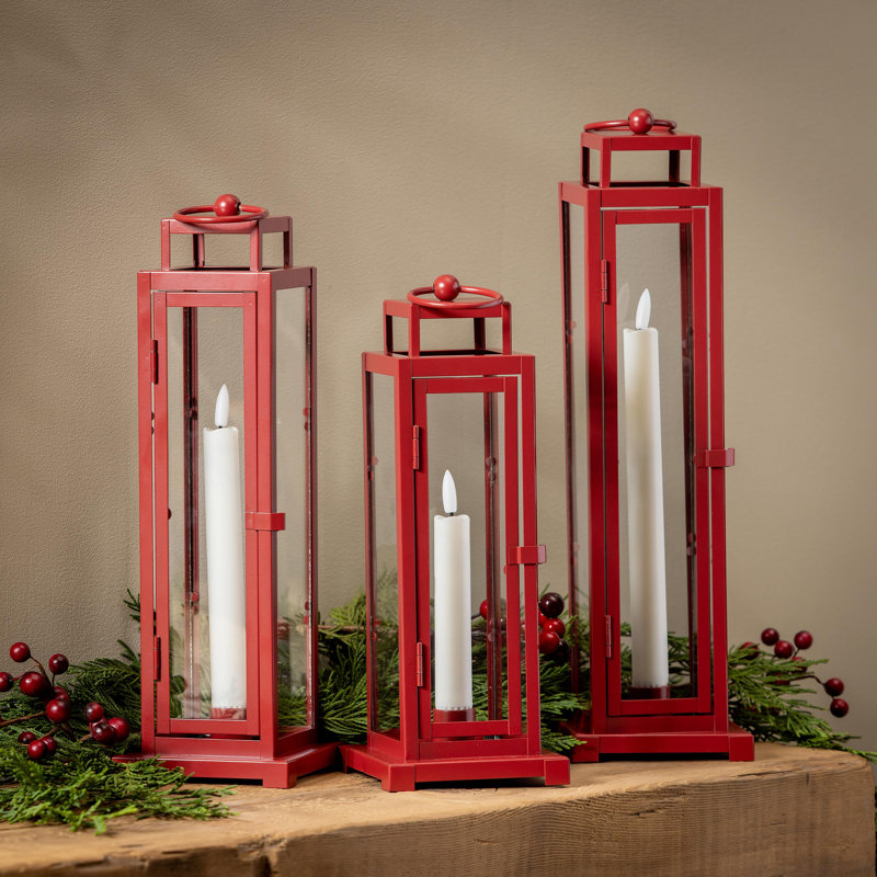 Lanterne de Noël rouge, ensemble de 3