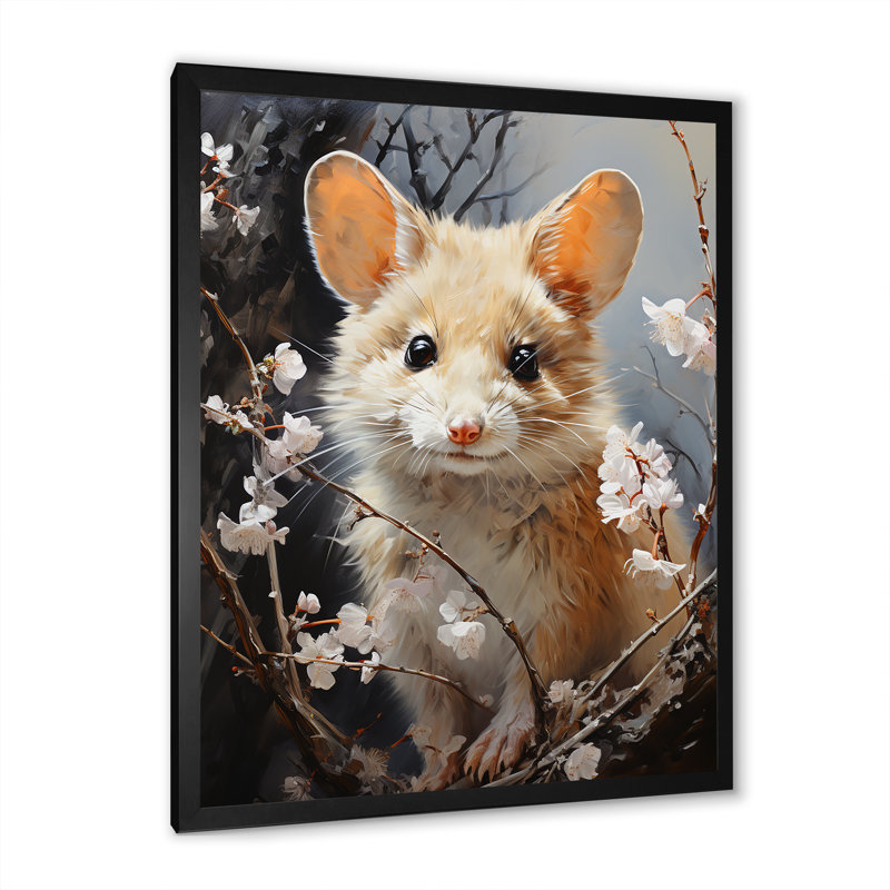 Curious Meadow Mouse Rodent, Black Single Picture Framed, 32" H x 24" W x 1" D