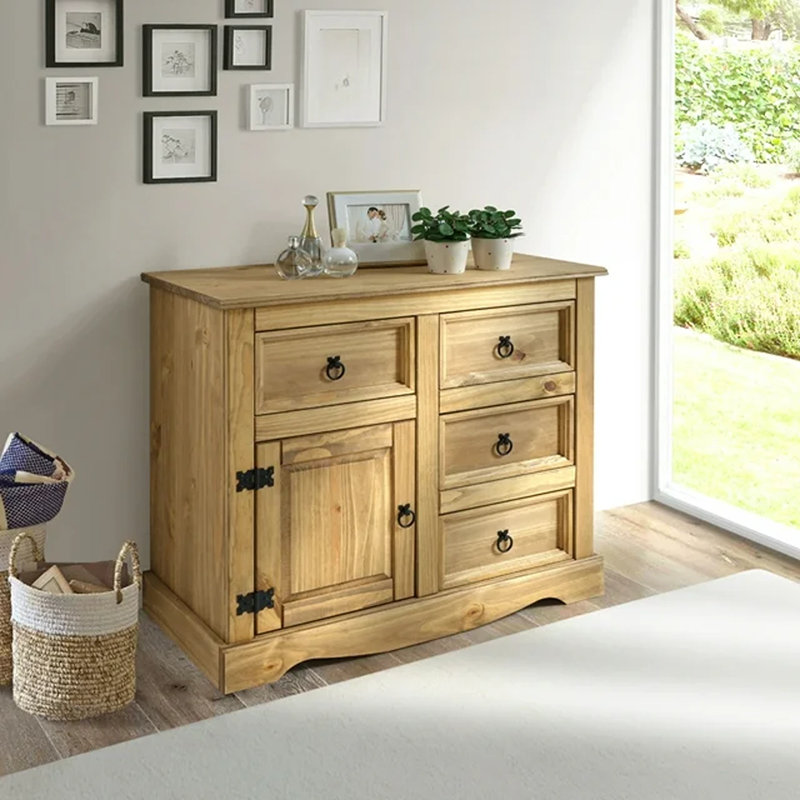Buffet en bois massif Piumafua 34,02 po, Brun antique délavé