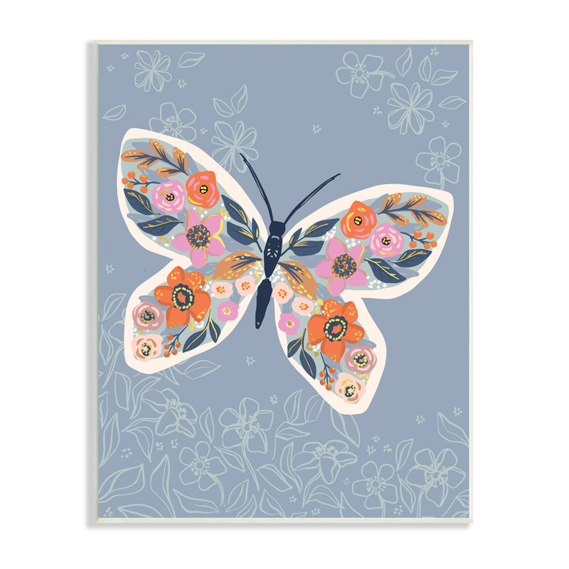 Floral Butterfly Spring Bloom Wall Art Plaque, 10 x 15, MDF Wood