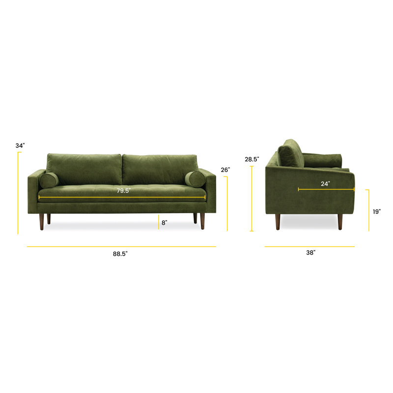 Napa Velvet Fabric Sofa, Distressed Green, 88.5" W