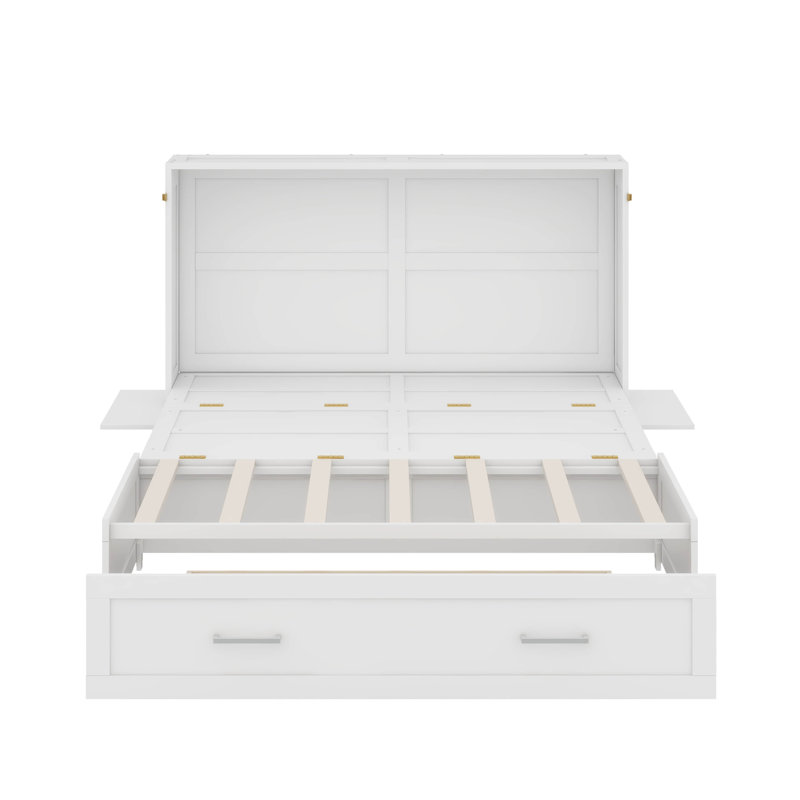 Grand lit escamotable mobile avec tiroir et petites tablettes