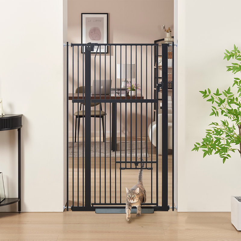 142cm Pressure-Fit Pet Gate with Cat Door, Fits 79-104cm Wide Openings, 79-95cm W, Black