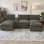 Canapé modulaire en U modulaire avec haut-parleurs Bluetooth et recharge sans fil, canapé en tissu de chenille 5 places avec console de rangement, 2 repose-pieds mobiles, accoudoirs réglables