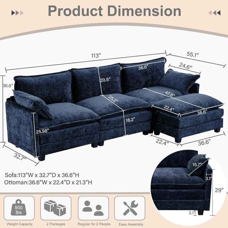 Jousha Upholstered L-Shaped Sectional Reversible, Blue