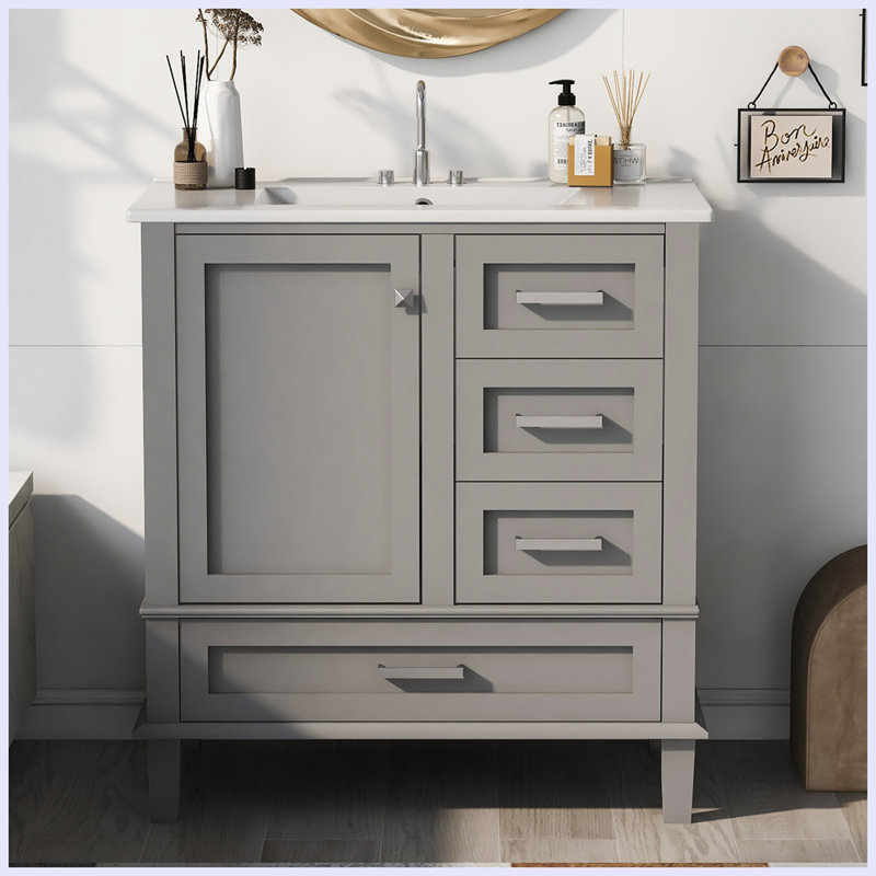 Ensemble d'armoire de salle de bain moderne avec évier, Gris