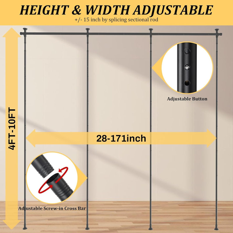 Tige de cloison de séparation de plancher à plafond sans perçage, poteau de séparation réglable en acier inoxydable robuste