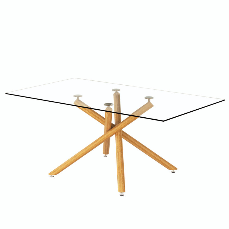 Arieyana Tempered Glass Dining Table, 29.53" H x 70.86" L x 39.37" W, Gold
