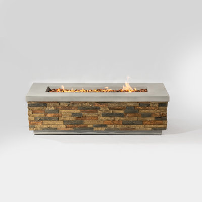 18“ H x 60" W Rectangle Outdoor Propane Fire Pit Table in Faux Stone and lightweight Concrete Top 60000BTU