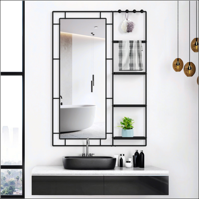 Miroir de coiffeuse moderne avec tablette multifonctionnelle, idéal pour la décoration de salle de bain, de chambre à coucher et de salon.