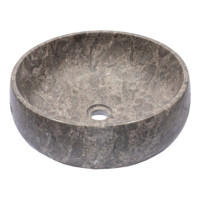 Gray/Brown Stone Circular Vessel Bathroom Sink