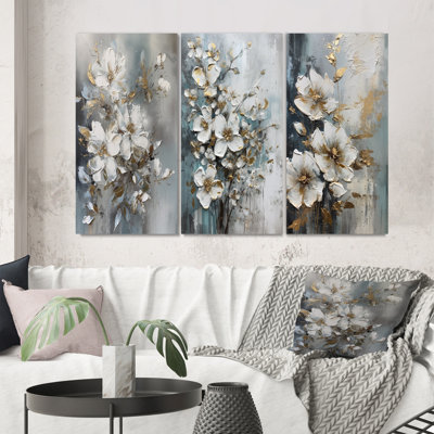 «White Gold Apple Tree Symphony», 3 pièces sur toile