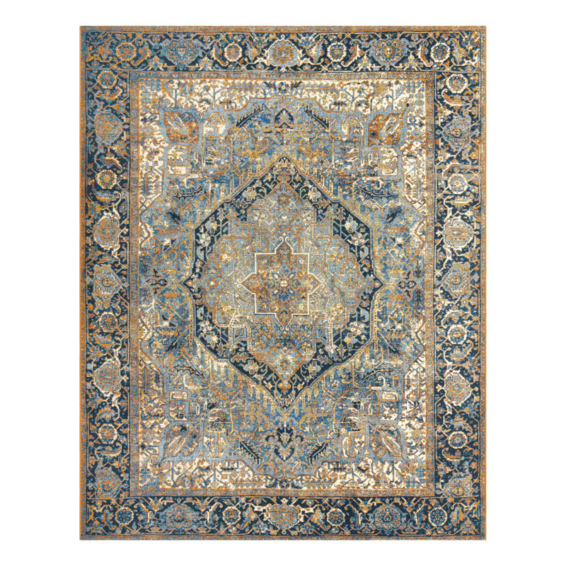 Tapis traditionnel bleu Blue_Unique Loom Nosara, Rectangle 7 pi 10 po x 10 pi