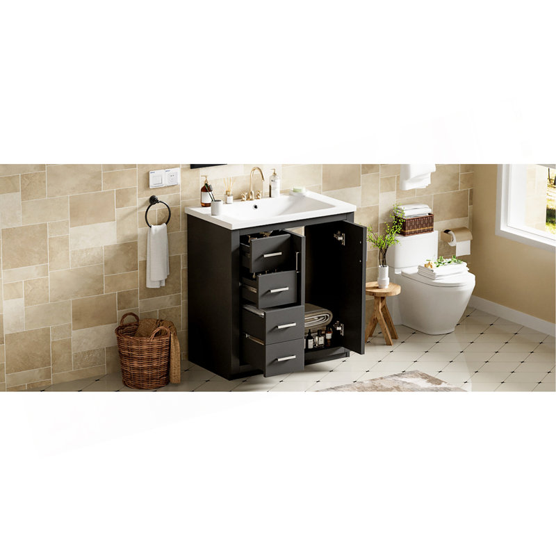 Meuble-lavabo élégant avec lavabo en céramique et grand espace de rangement, un mélange parfait de fonctionnalité et d'esthétique.