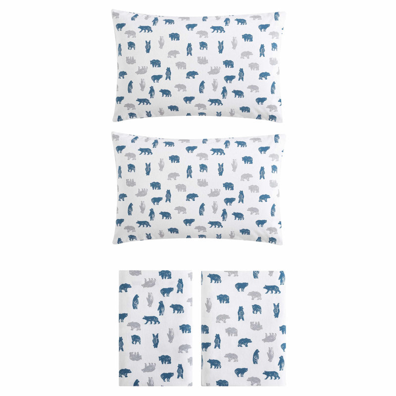 Ensemble de draps 100% coton 200 fils, Ensemble de draps pour très grand lit avec 2 taie, Ours de la montagne