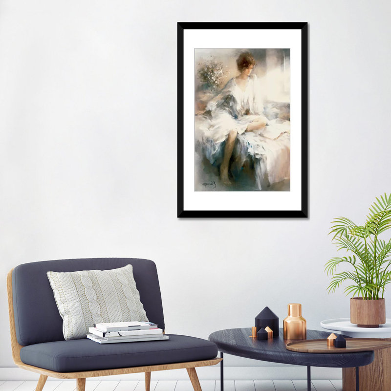 « méditation », reproduction sur toile, H 18 po x l 12 po x P 1,5 po, Papier d'art encadré noir, Pas de tapis