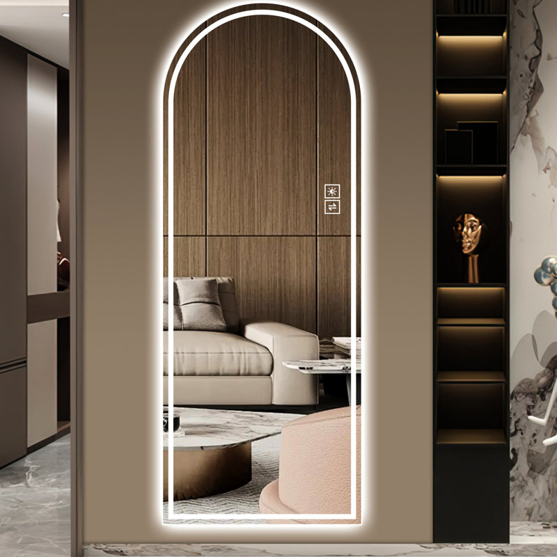 65" X 21" Full Length Arch Led Mirror. Dimmable, Shatter-. Mountable Versatile. Bright For Makeup. . . Two Color Lights. -Proof Shatterproof. For Bedroom, Bathroom. Reflection. Adjustable Brightness.