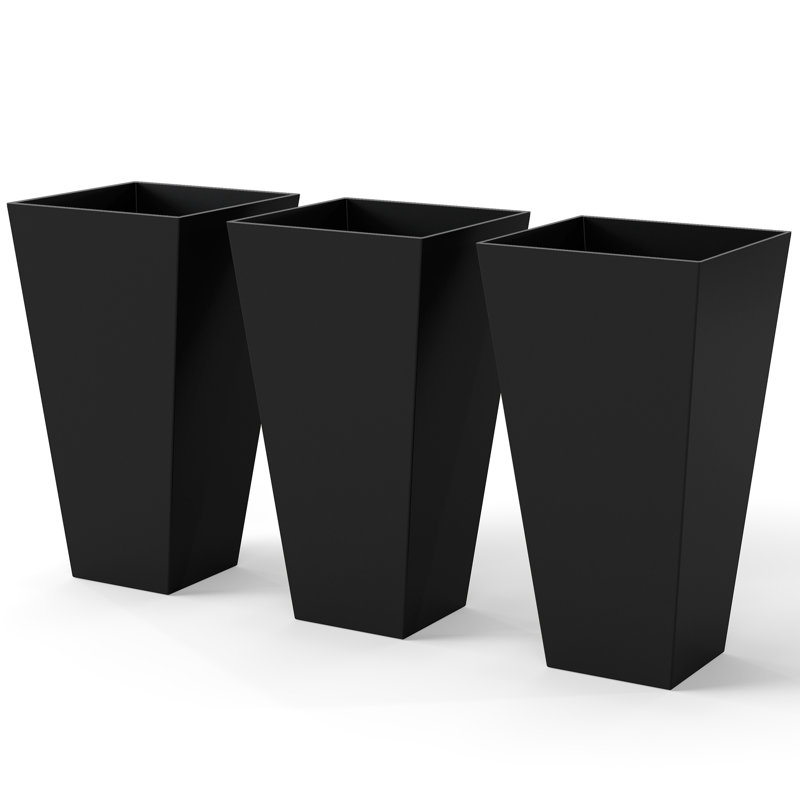 Tall Planters For Outdoor Plants Set Of 3, 28 In Taper Planters With Drainage Holes, Indoor Grande Plant Pots, Front Porch Decor (Black)