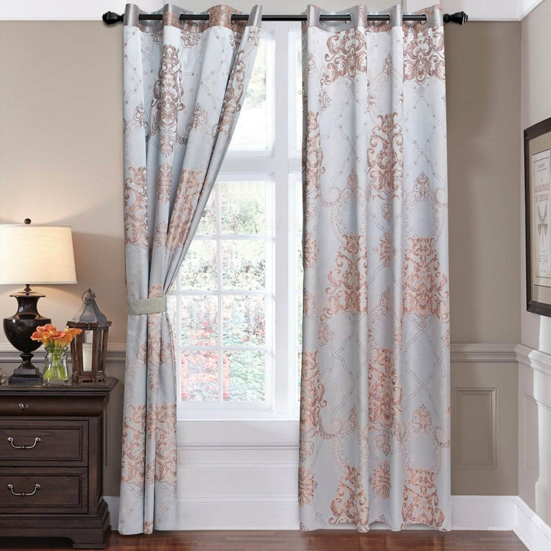 Dolce-Mela Cotton Blend Blackout Curtains / Drapes Single Panel, Light Gray/Brown