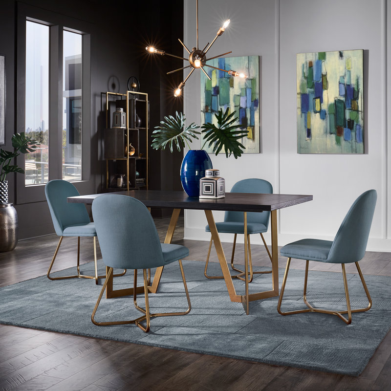 Ainhoa 4 - Person Double Pedestal Dining Set, Peacock Blue