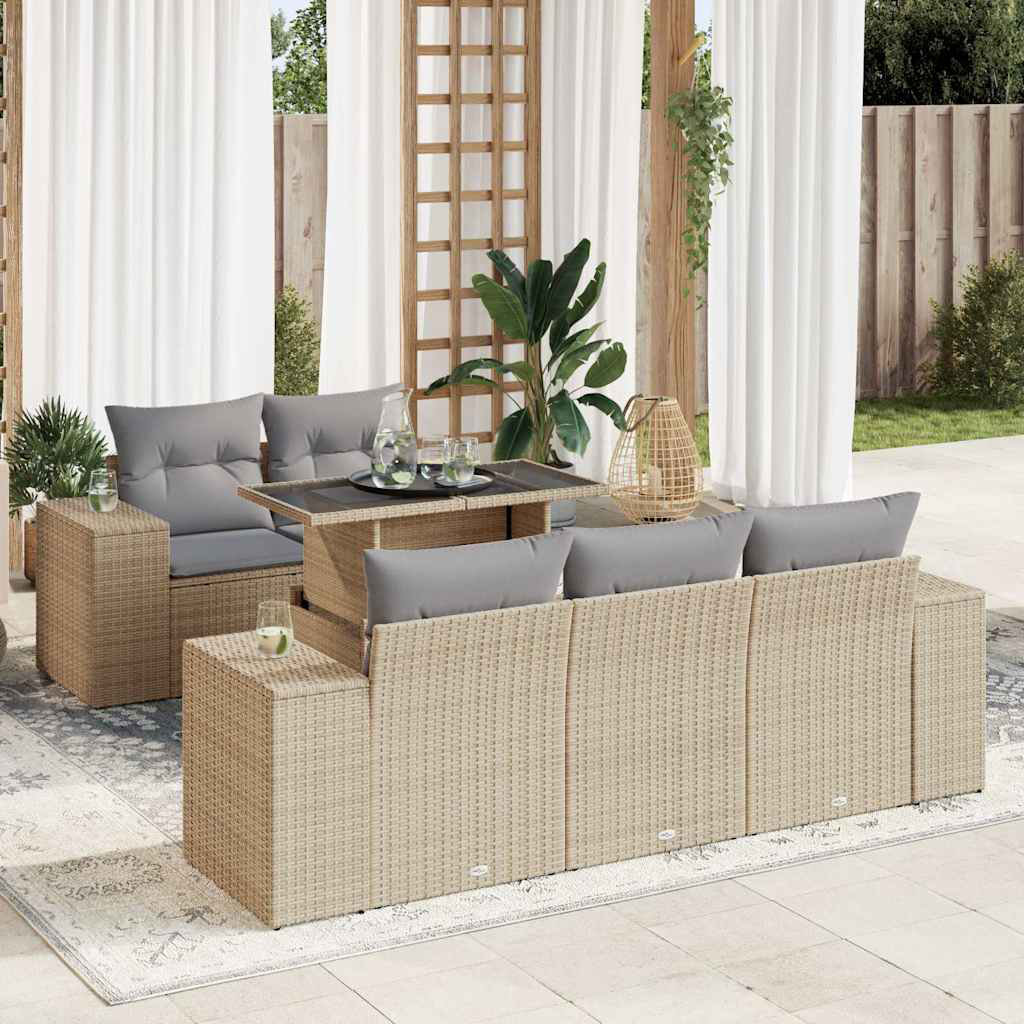 Vidaxl 6-Tlg. Garten-Sofagarnitur Mit Kissen Beige Poly Rattan