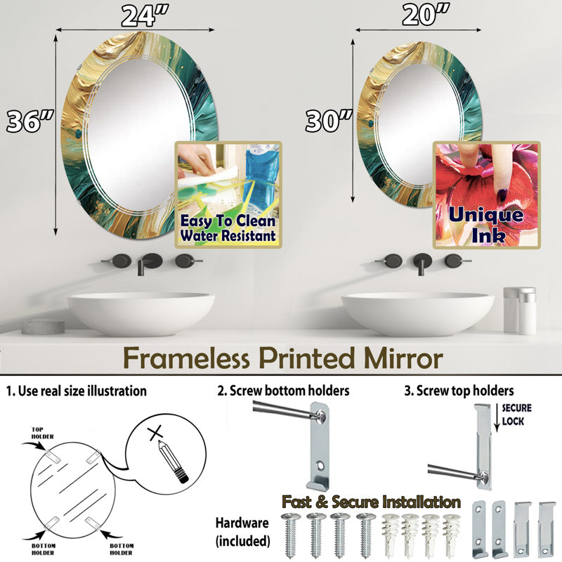 Kohaku - Miroir mural moderne ovale, 36 po x 24 po