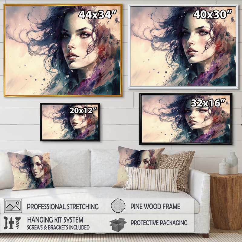 «Sensual Woman Impression Watercolor III», reproduction sur toile, H 12 po x l 20 po x P 1 po, Toile avec cadre flottant noir