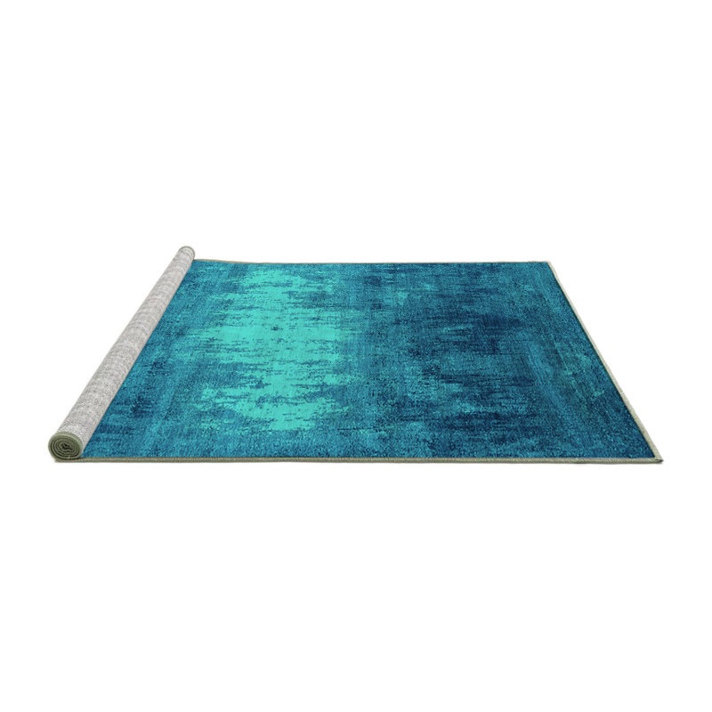 Tapis oriental bleu / bleu sarcelle tissé à la machine Warthman, Carré 8 pi