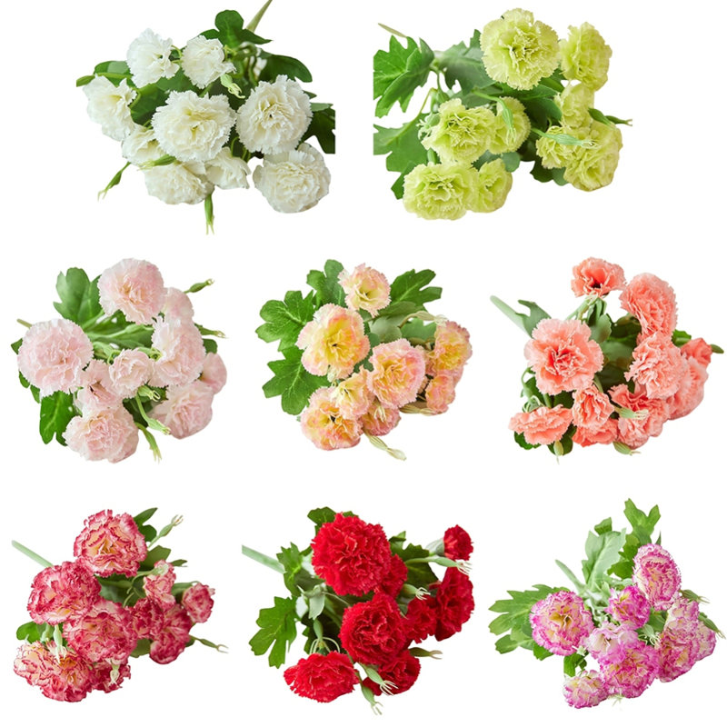 3 bouquets, 10 têtes, œillets, fleurs artificielles, fleurs fraîches en soie pour la décoration intérieure, fleurs artificielles