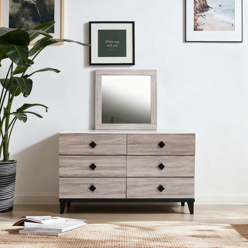 "commode moderne en bois clair avec miroir - Rangement surélevé et style minimaliste, Crème, crème
