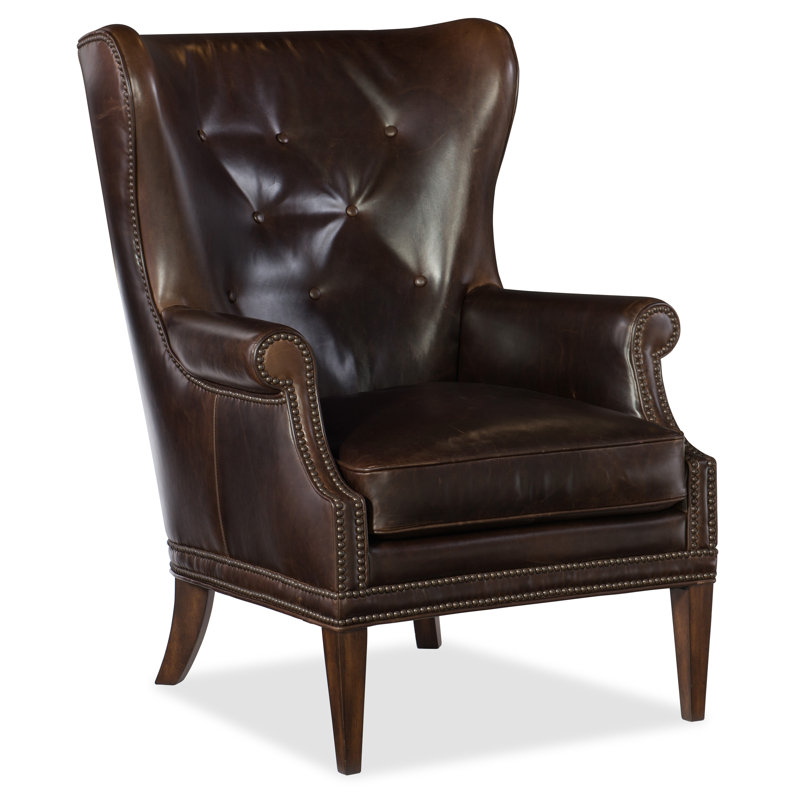 Maya Wingback Chair, Memento Event Dark Brown Genuine Leather
