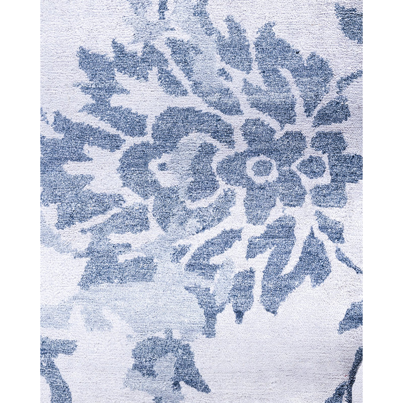 Gray Hand-Knotted Silk Rectangular Area Rug, 9' 4" x 12' 1"