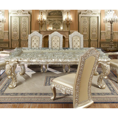 Champagne Gold Hand Carved Traditional Dining Table