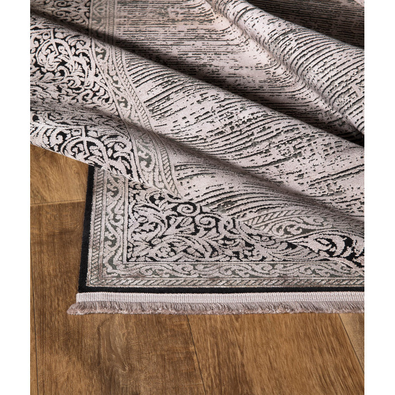 Tapis brun uni en viscose tissé à la machine Rillito, Rectangle 6 pi 7 po x 9 pi 6 po