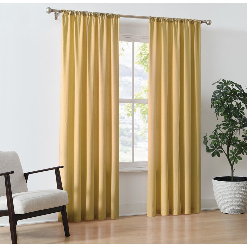 Paire de rideaux en percale de coton Ebern Designs, Jaune moutarde, L 50 po x L 84 po