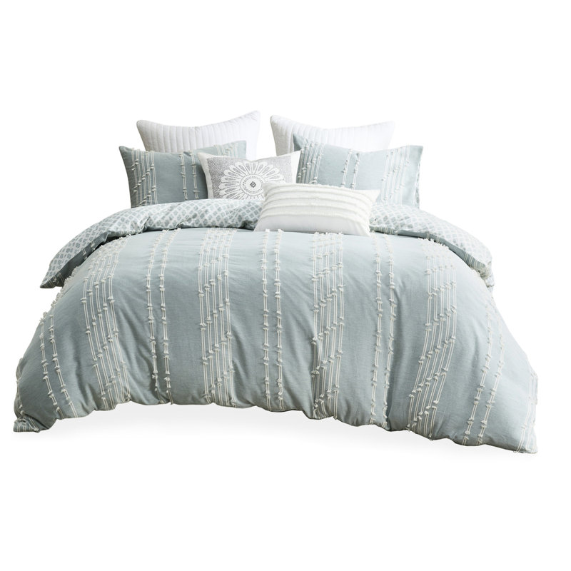 Full/Queen Size Cotton Bedding, Ground With Stripes And Inside Tie Design 3 Piece Bedding For Full/Queen, Diamond Print Washable Fabric