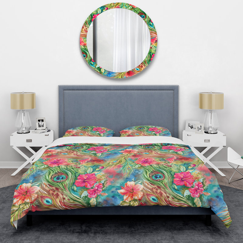 Ensemble de housse de couette Hibiscus, Housse de couette pour grand lit et 2 taies décor