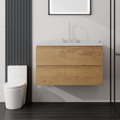 Meuble-lavabo flottant moderne avec comptoir en marbre de culture et tiroir à fermeture en douceur