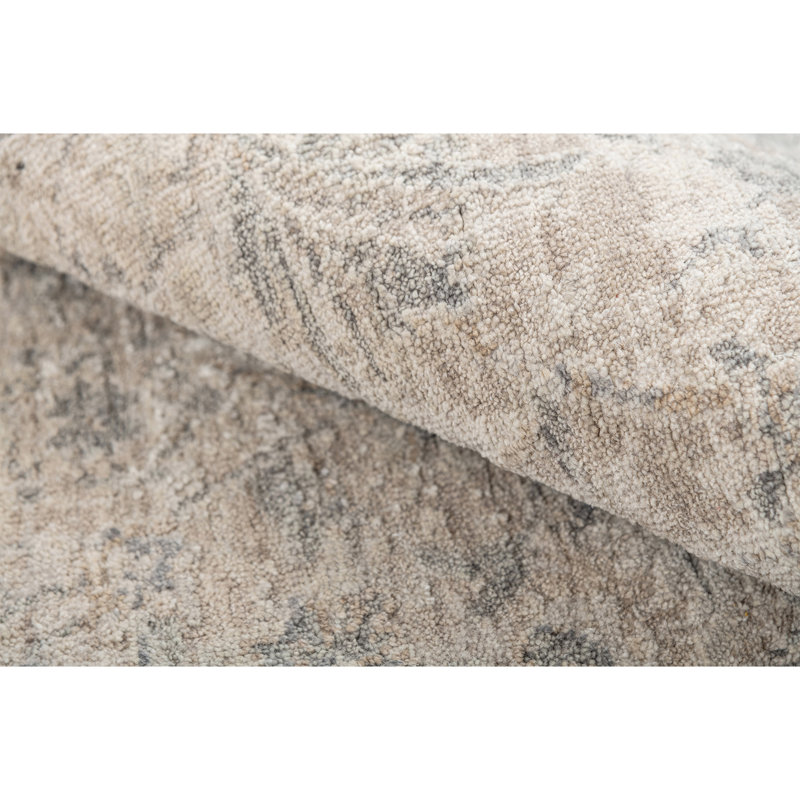 Hand Knotted Area Rug in Ivory And Grey, Runner 2'6" x 12'