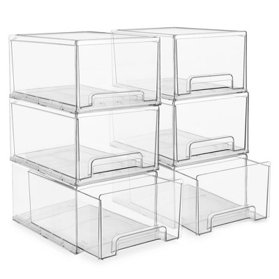 Sorbus Extra Large Clear Stackable Storage Drawers – 6-Pack Plastic Organizer Bins with Handles – Stackable Pull-Out Storage Drawers for Closet, Pantry, Office, Bathroom, Craft, and Toy Organization, Large, 6 Pack
