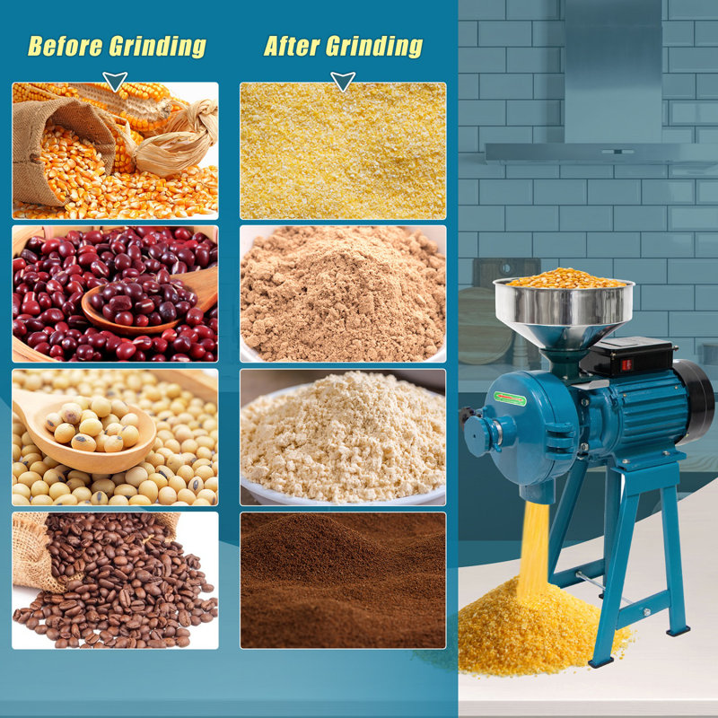3000W Blue Electric Commercial Grain Grinder with Funnel
