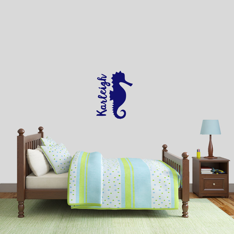 Décalcomanie murale personnalisée hippocampe name, Bleu marine, Oui